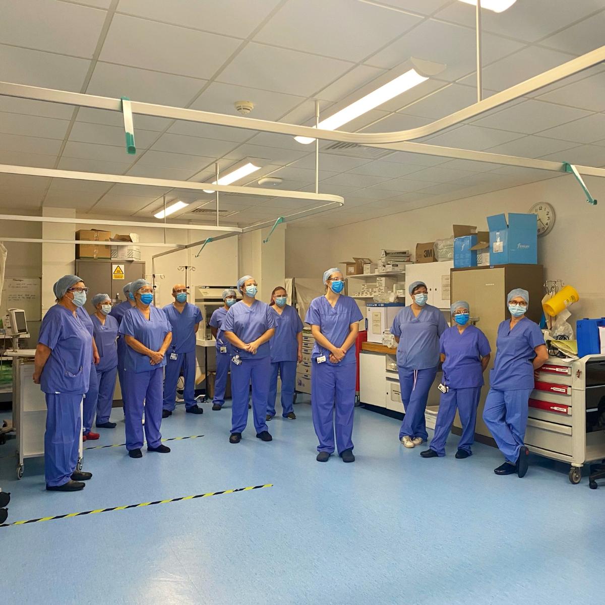 Paediatric team in scrubs in the paediatric department at Dewsbury hospital