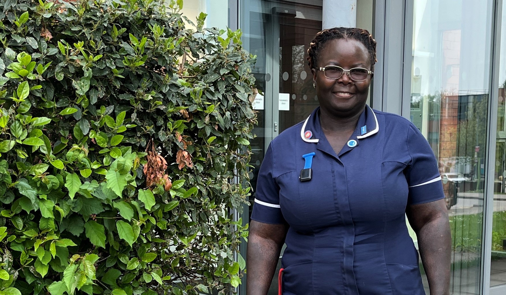 Nchima Mwaba (nurse) stood outside Pinderfields
